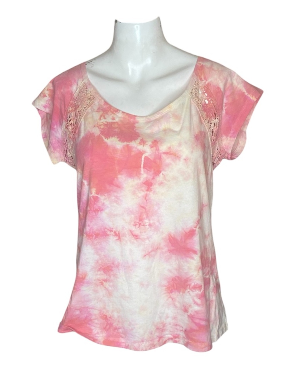 Sundance Pink Tie-Dye Women's Top with lace insets Size Medium